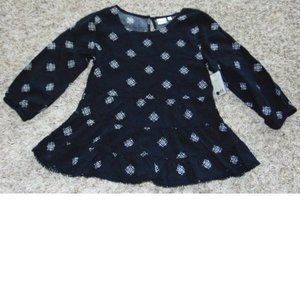 Girls Peasant Top 10 Mudd Black White Floral 3/4 Long Sleeve Challis Shirt